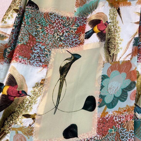 Catherine Malandrino Silk Patchwork Floral Bird Bohemian Maxi Wrap Skirt Women 6 - Picture 4 of 7